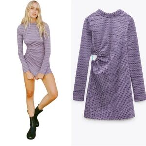 Zara Lilac Geometric Open Back Long Sleeve Dress